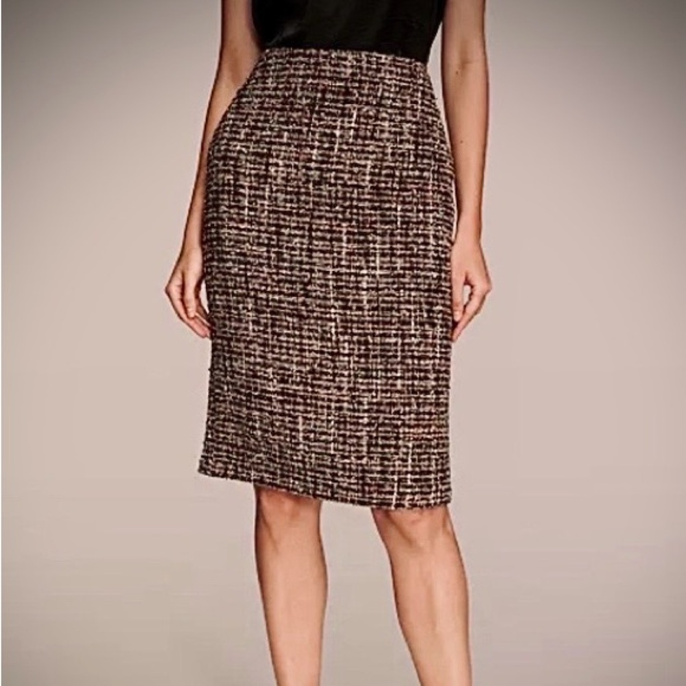 🖤Brand New With Tags Donna Karan Multi Color Black Gold Brown Tweed Pencil Skirt